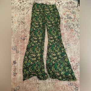 Zara green flowers bell bottom pants